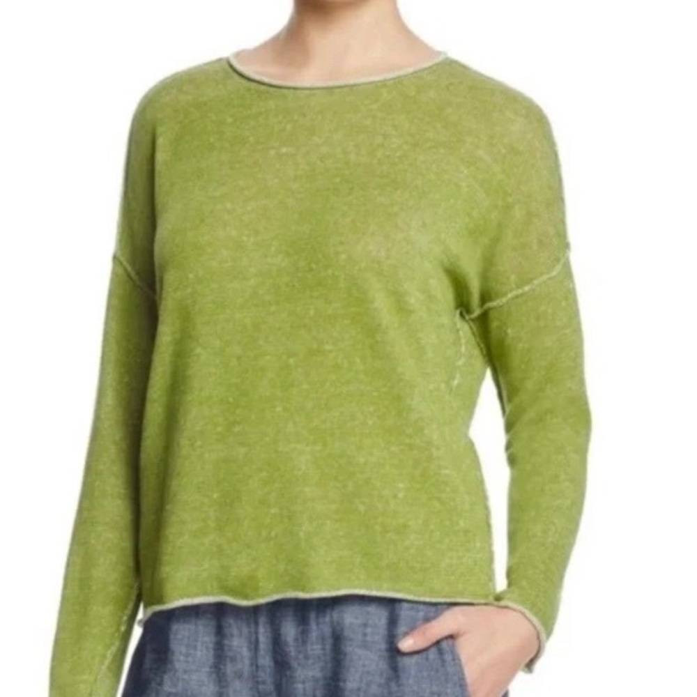 Eileen Fisher Green Linen Crewneck Sweater, Small.